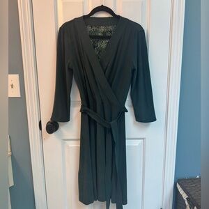White House Black Market Dark Green Reversible Wrap Dress with Belt
